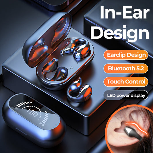 Water Proof Ear Clip Bone Conduction Headphone Bluetooth 5.2 HIFI Wireless Earphone Touch Handsfree Sports Noise Cancelling Headset With Mic