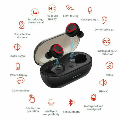 Auth Pods Deep Bass Waterproof Bluetooth 5.0 Wireless Earbuds Headphone Headset Noise Cancelling TWS